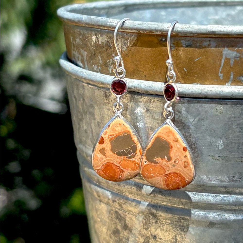 Coffee Bean Jasper & Garnet Earrings View 3